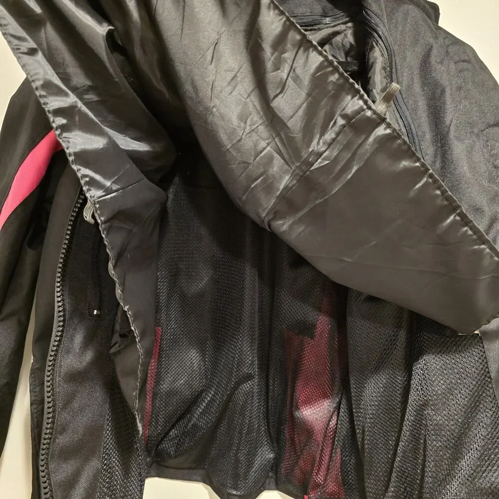I-K Textiles Motorcycle Jacket XL Womens Black Pink Full Zip Biker Moto Y2K